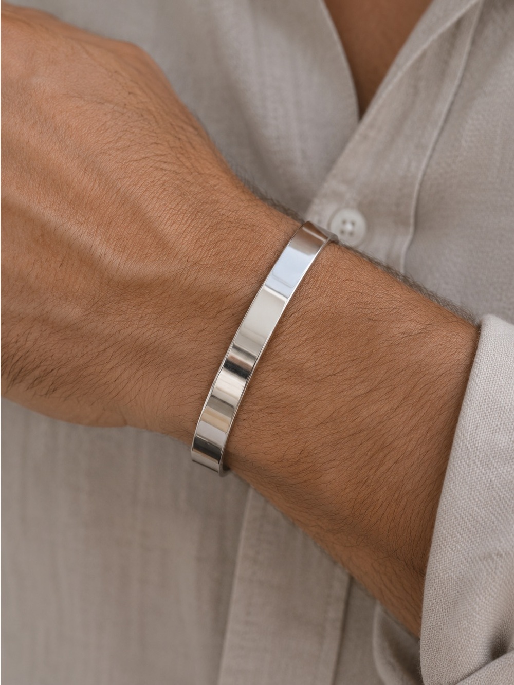 925 Sterling Silver Mirror Finish Cuff Bracelet for Men Women Taxco, Mex. Silver